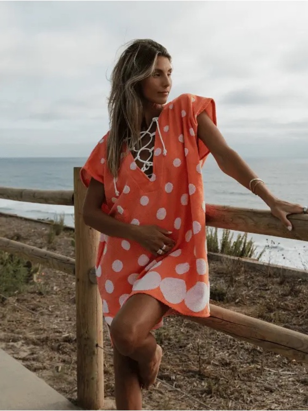Sand Cloud Cover Up Polka Dot White Orange OneSize